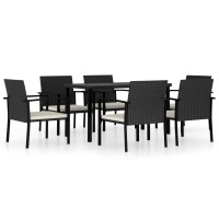 Vidaxl 7 Piece Patio Dining Set Poly Rattan Black