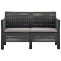 Vidaxl 2-Seater Patio Sofa With Cushions Anthracite Pp Rattan