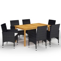 vidaXL 7 Piece Patio Dining Set Black