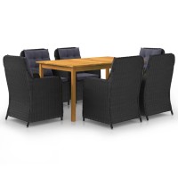 vidaXL 7 Piece Patio Dining Set Black