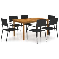 vidaXL 7 Piece Patio Dining Set Black