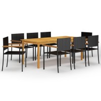 vidaXL 9 Piece Patio Dining Set Black