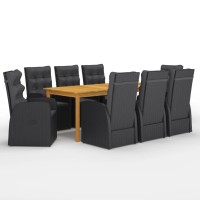 vidaXL 9 Piece Patio Dining Set Black