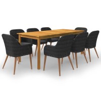 vidaXL 9 Piece Patio Dining Set Black