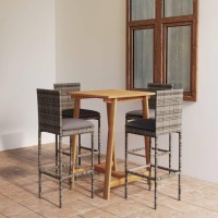 vidaXL 5 Piece Patio Bar Set with Cushions Gray