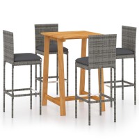 vidaXL 5 Piece Patio Bar Set with Cushions Gray