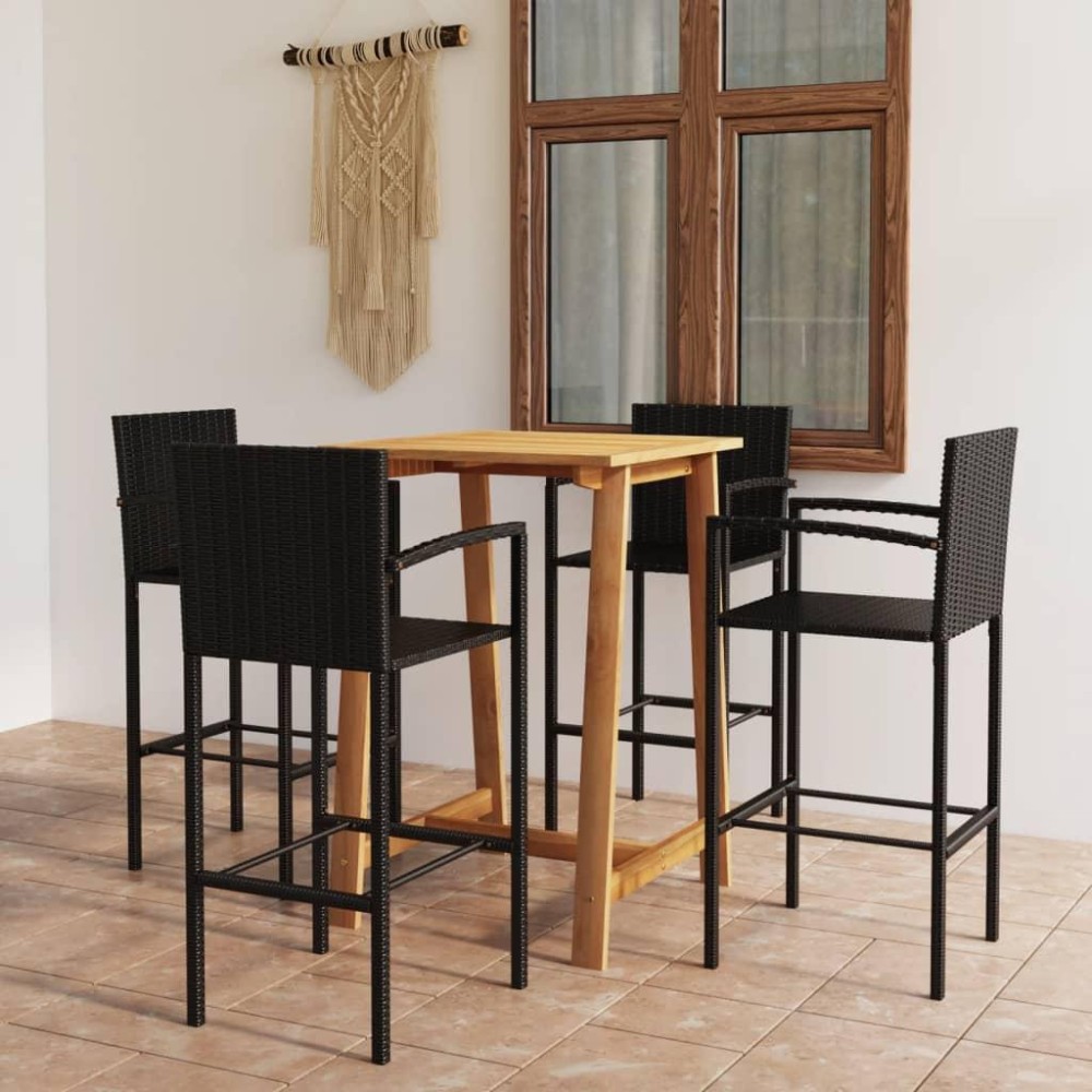 vidaXL 5 Piece Patio Bar Set Black