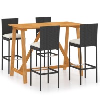 Vidaxl 5 Piece Patio Bar Set With Cushions Black