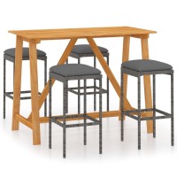 Vidaxl 5 Piece Patio Bar Set With Cushions Gray