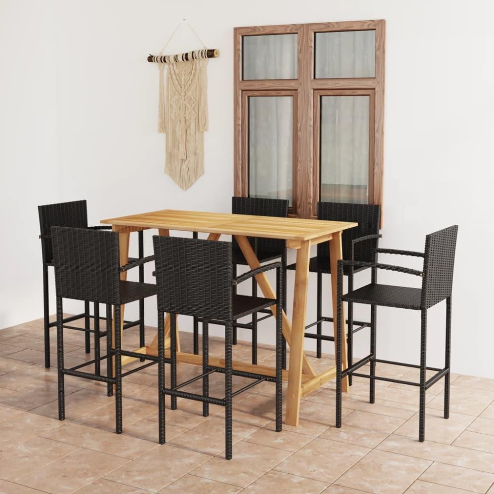 vidaXL 7 Piece Patio Bar Set Black