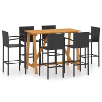 vidaXL 7 Piece Patio Bar Set Black