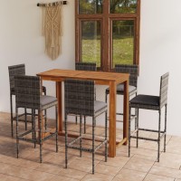 vidaXL 7 Piece Patio Bar Set with Cushions Gray