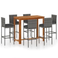 vidaXL 7 Piece Patio Bar Set with Cushions Gray