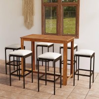 vidaXL 7 Piece Patio Bar Set with Cushions Brown