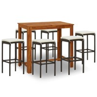 vidaXL 7 Piece Patio Bar Set with Cushions Brown