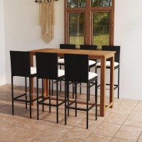 Vidaxl 7 Piece Patio Bar Set With Cushions Black