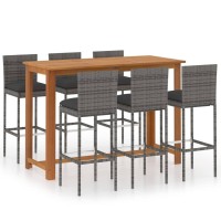 vidaXL 7 Piece Patio Bar Set with Cushions Gray