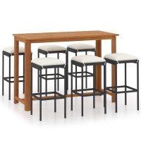 vidaXL 7 Piece Patio Bar Set with Cushions Black