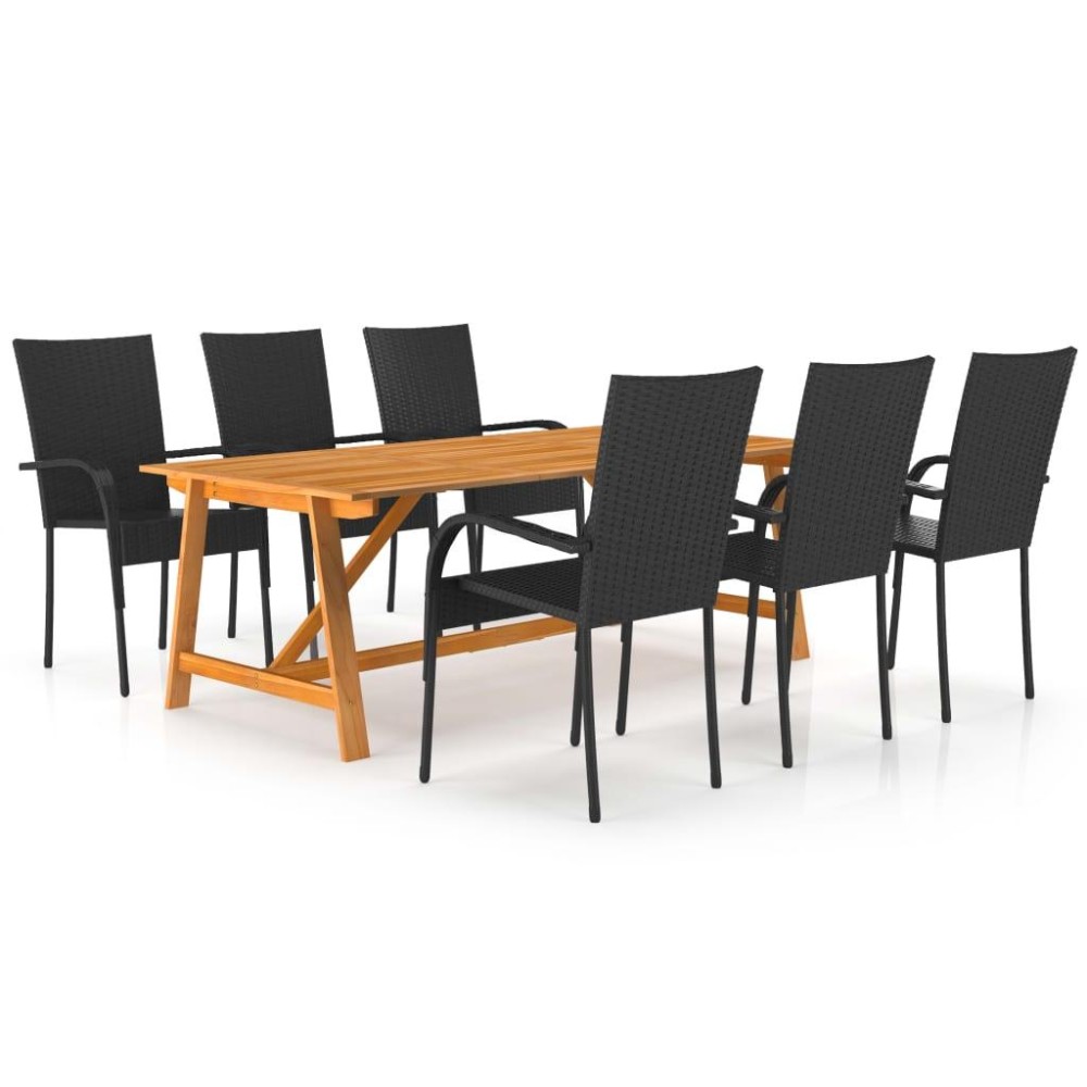 vidaXL 7 Piece Patio Dining Set Black