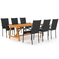 vidaXL 7 Piece Patio Dining Set Black