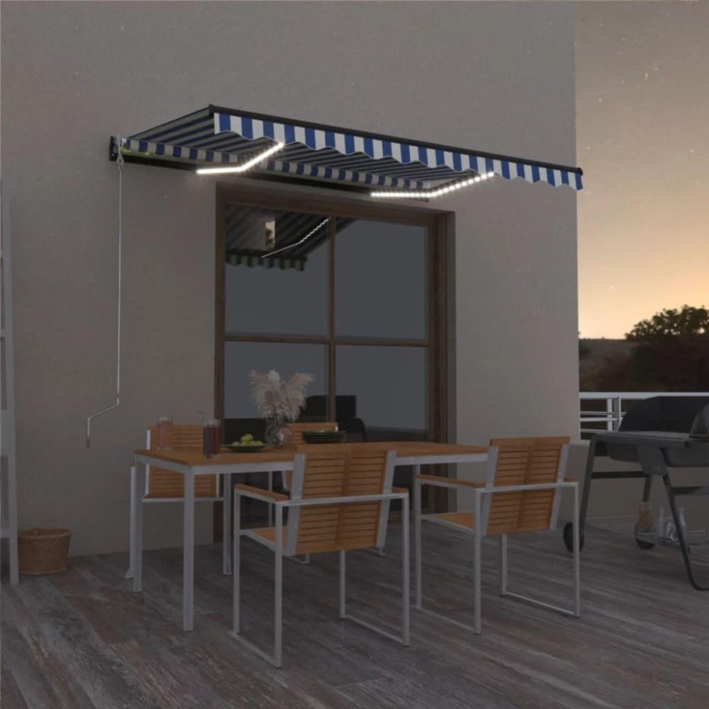 vidaXL Manual Retractable Awning with LED 157.5