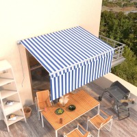 vidaXL Manual Retractable Awning with Blind 9.8'x8.2' Blue&White