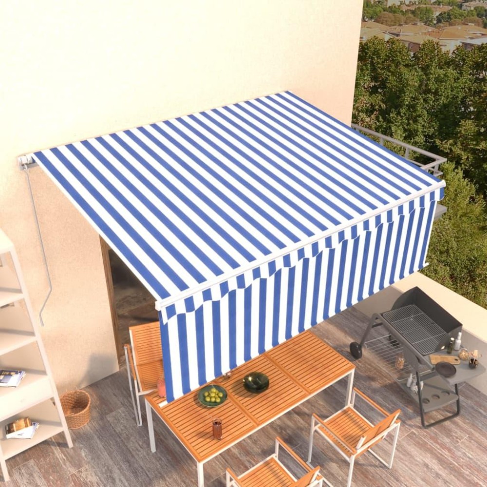 vidaXL Manual Retractable Awning with Blind 13.1'x9.8' Blue&White