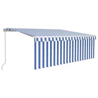 vidaXL Manual Retractable Awning with Blind 13.1'x9.8' Blue&White