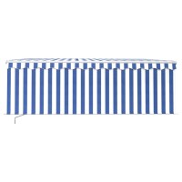 vidaXL Manual Retractable Awning with Blind 13.1'x9.8' Blue&White