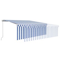 vidaXL Manual Retractable Awning with Blind 13.1'x9.8' Blue&White