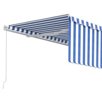 vidaXL Manual Retractable Awning with Blind 13.1'x9.8' Blue&White