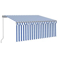 vidaXL Manual Retractable Awning with Blind 9.8'x8.2' Blue&White