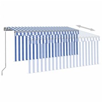 vidaXL Manual Retractable Awning with Blind 9.8'x8.2' Blue&White