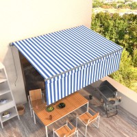 vidaXL Manual Retractable Awning with Blind 13.1'x9.8' Blue&White