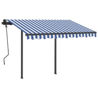 vidaXL Manual Retractable Awning with Posts 9.8'x8.2' Blue and White