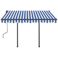 vidaXL Manual Retractable Awning with Posts 9.8'x8.2' Blue and White