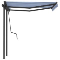 vidaXL Manual Retractable Awning with Posts 9.8'x8.2' Blue and White