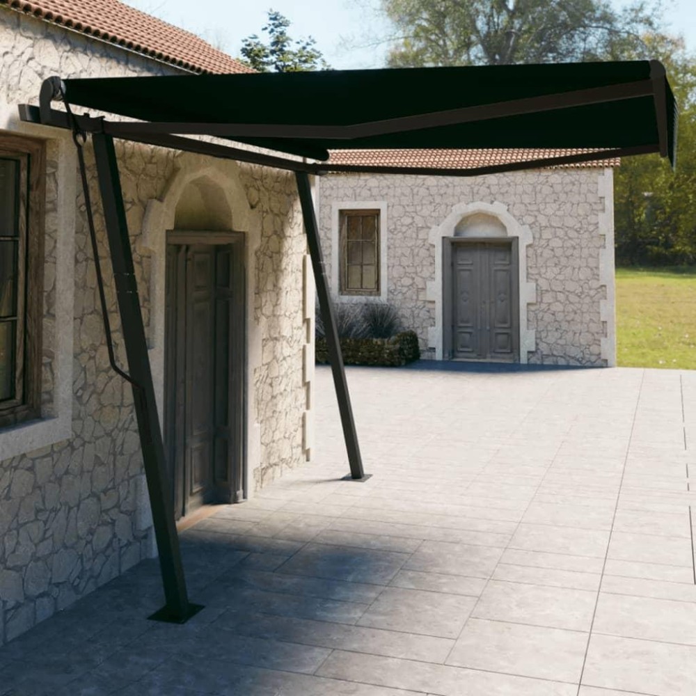 vidaXL Manual Retractable Awning with Posts 13.1'x9.8' Anthracite