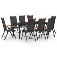 vidaXL 9 Piece Patio Dining Set Aluminum Black