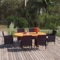 vidaXL 7 Piece Patio Dining Set Poly Rattan Black