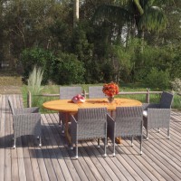 vidaXL 7 Piece Patio Dining Set Poly Rattan Gray