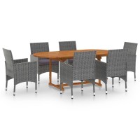 vidaXL 7 Piece Patio Dining Set Poly Rattan Gray