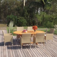 vidaXL 7 Piece Patio Dining Set Poly Rattan Beige