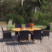 vidaXL 7 Piece Patio Dining Set Poly Rattan Black