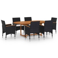 vidaXL 7 Piece Patio Dining Set Poly Rattan Black