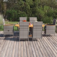 vidaXL 7 Piece Patio Dining Set Poly Rattan Gray