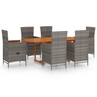 vidaXL 7 Piece Patio Dining Set Poly Rattan Gray