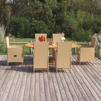 vidaXL 7 Piece Patio Dining Set Poly Rattan Beige