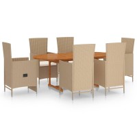 vidaXL 7 Piece Patio Dining Set Poly Rattan Beige