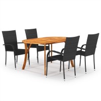 vidaXL 5 Piece Patio Dining Set Black